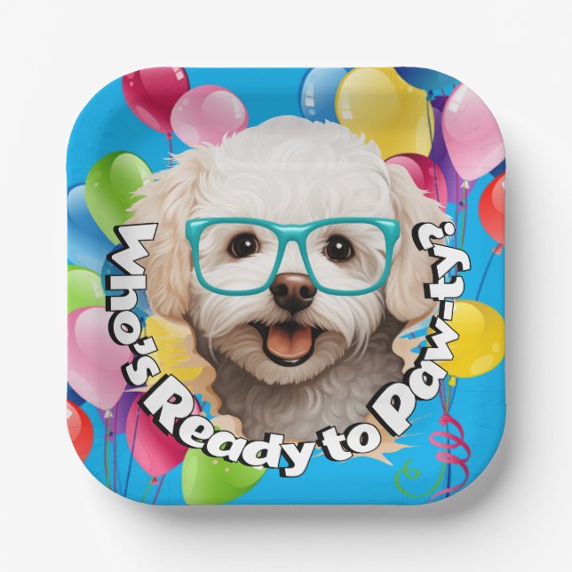 Puppy Paw-ty Plate | Blue Balloon Party (Front)