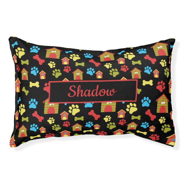 Puppy Paws and Bones Black Dog Pet Bed (Front)