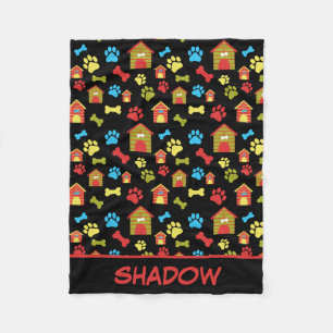 Puppy Paws and Bones Black Fleece Blanket