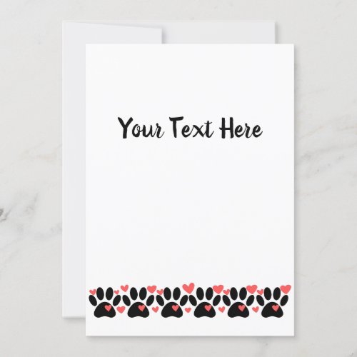 Puppy Paws And Red Hearts Strip Invitation