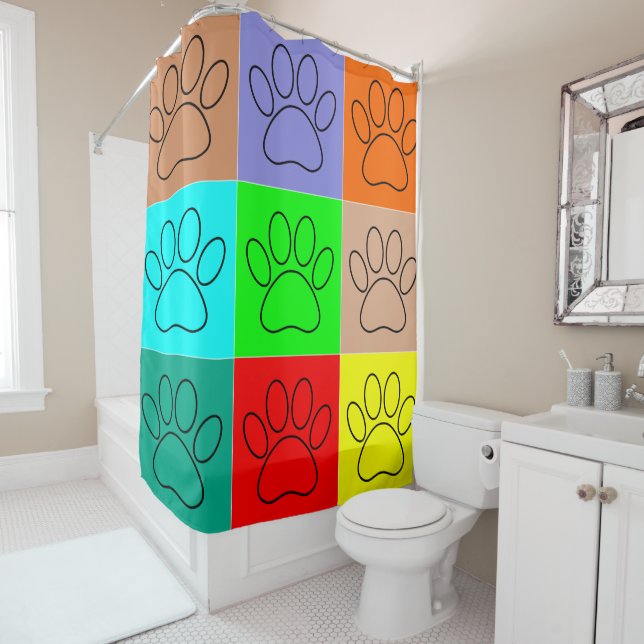 Puppy Paws In Squares Shower Curtain (In Situ)