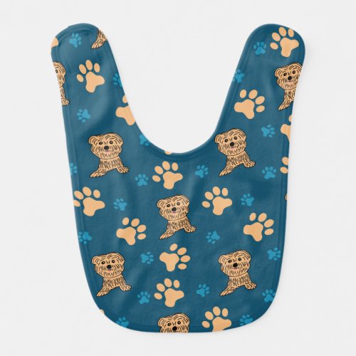 Puppy Paws Print in Blue and Tan Baby Bib