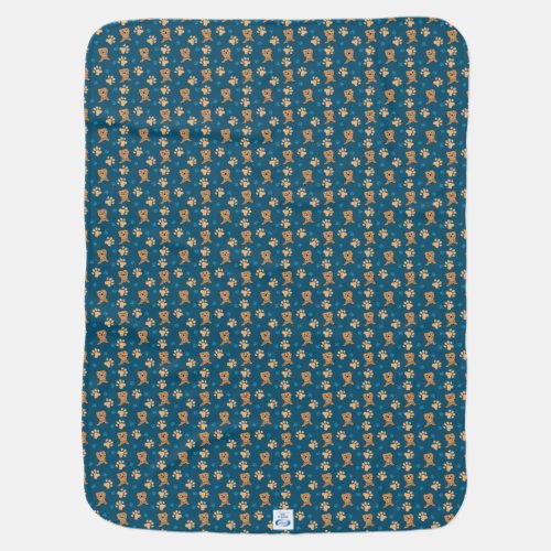 Puppy Paws Print in Blue and Tan Baby Blanket