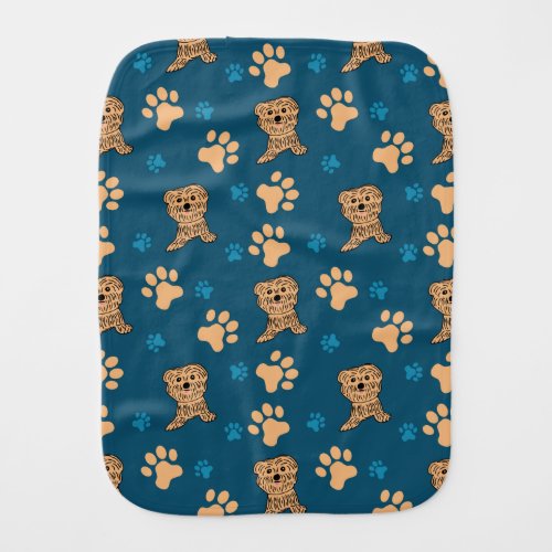 Puppy Paws Print in Blue and Tan Baby Burp Cloth