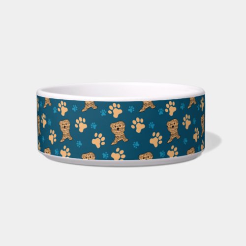 Puppy Paws Print in Blue and Tan Bowl