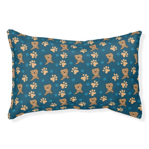 Puppy Paws Print in Blue and Tan Pet Bed