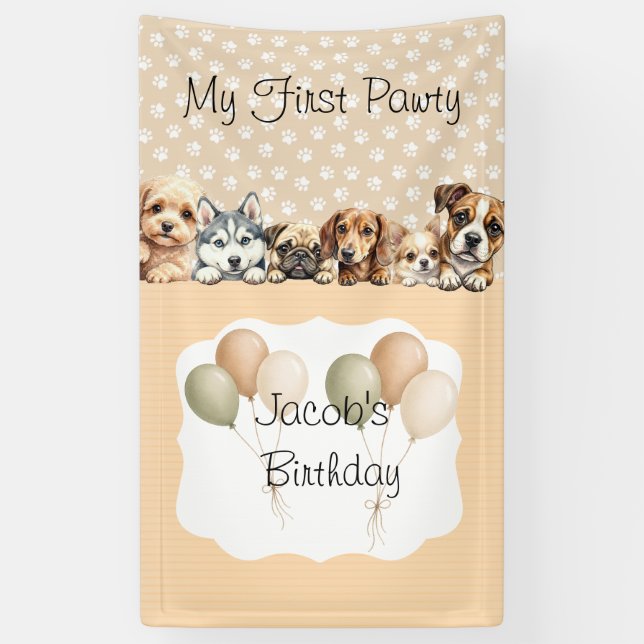 Puppy Pawty Birthday  Banner (Vertical)