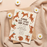 Puppy Pawty Birthday Party Invitation<br><div class="desc">Cute birthday party invitation card featuring hand drawn illustration of puppies playing with party hats. Works for girl or boy birthday party. The text says "come,  sit,  stay,  and play."</div>