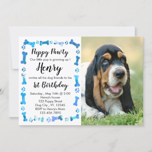 Puppy Pawty _ Blue Boy Pet _ Dog Birthday Puppy Invitation