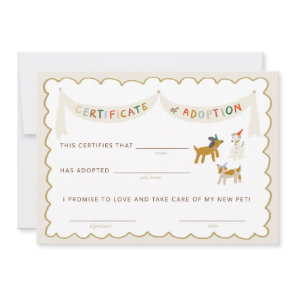 Puppy Pawty Certificate of Adoption Invitation