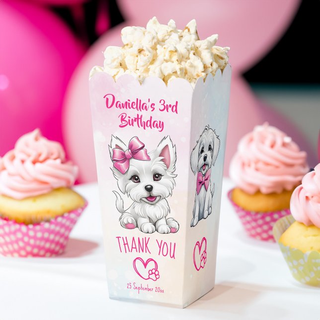 Puppy pawty cute white pink puppies favors favor boxes (Puppy pawty cute white pink puppies party favors personalized popcorn favor boxes table decor)