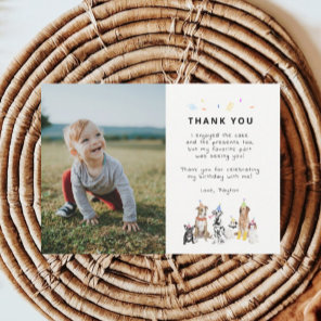 Puppy Pawty Dog Theme Birthday Photo Thank You Card