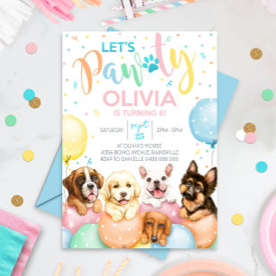 Lets Pawty Birthday Invitation Editable Girl Puppy Dog 