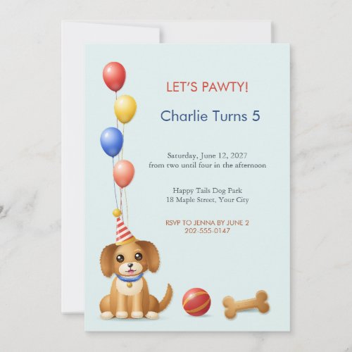 Puppy Pawty Kids Birthday Invitation