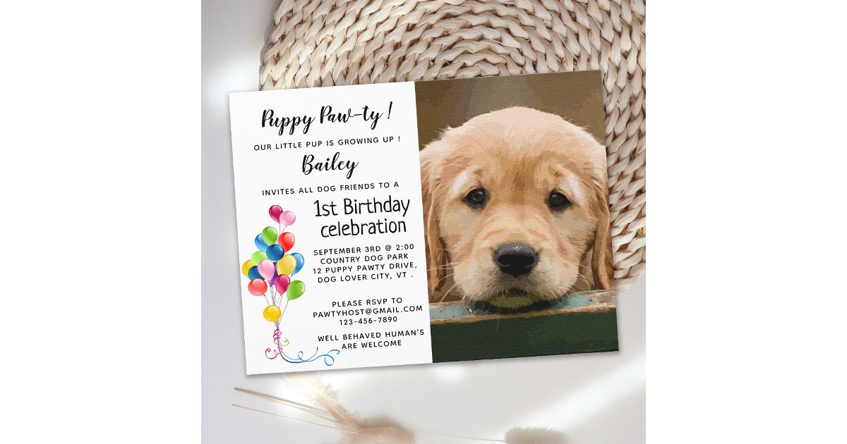 Puppy Pawty Pet Photo Dog Birthday Party Invitation Postcard | Zazzle