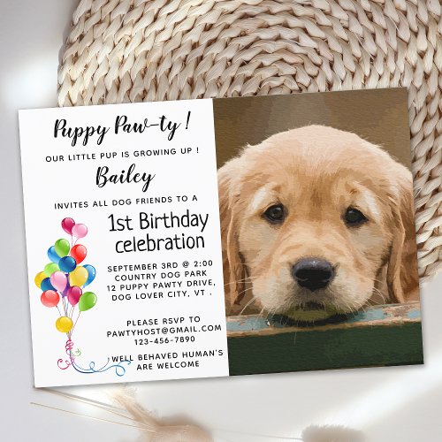 Puppy Pawty Pet Photo Puppy Birthday Party Invitation