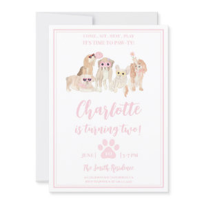 Puppy Pawty Pink Dog Theme Girl Birthday Party Invitation