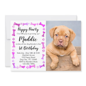 Puppy Pawty - Pink Girl Pet - Dog Birthday Puppy Invitation