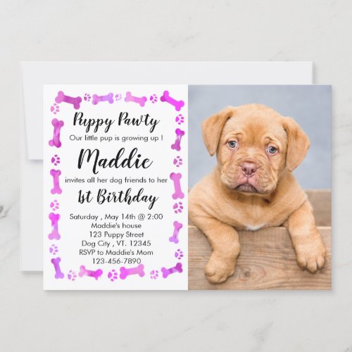 Puppy Pawty _ Pink Girl Pet _ Dog Birthday Puppy Invitation