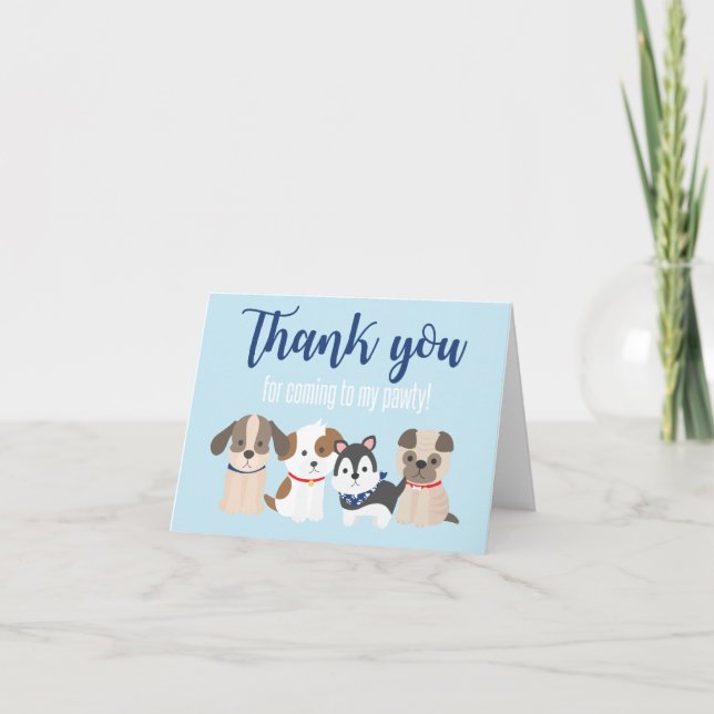 Puppy Pawty Thank You Card blue (Front)