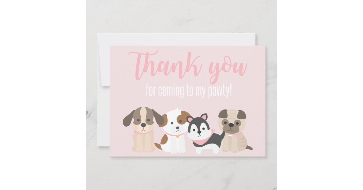 Puppy Pawty Thank You Card pink | Zazzle