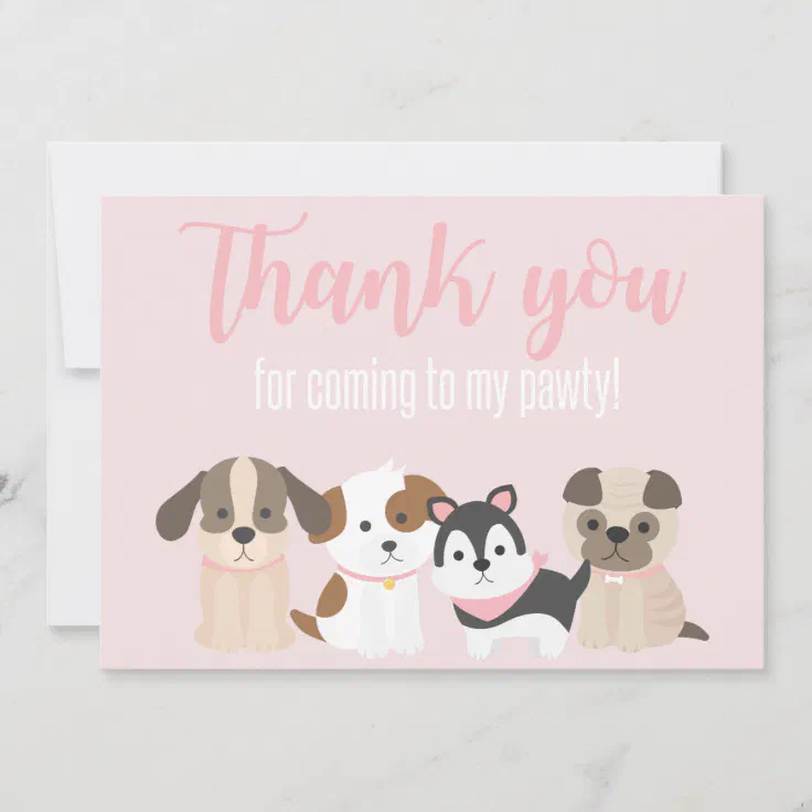 Puppy Pawty Thank You Card pink | Zazzle