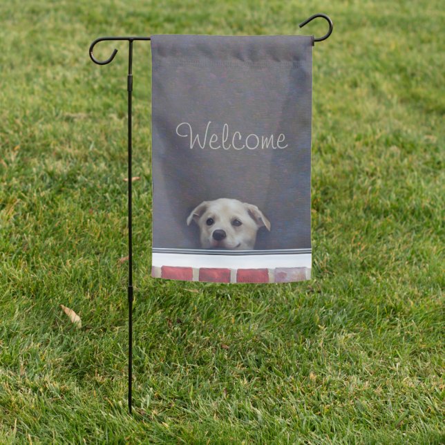 Puppy Peeking Out Garden Flag (In SItu)