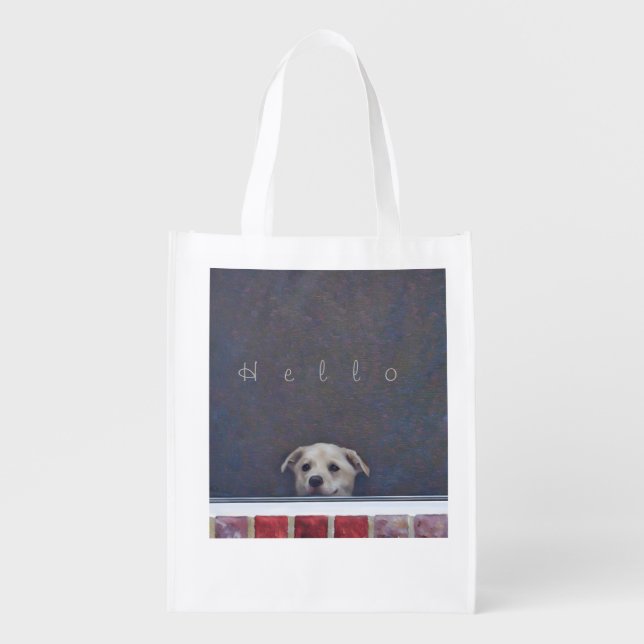 Puppy Peeking Out Reusable Grocery Bag (Front)