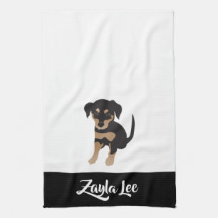 Puppy Personalizable Dog Name Black White Brown Kitchen Towel