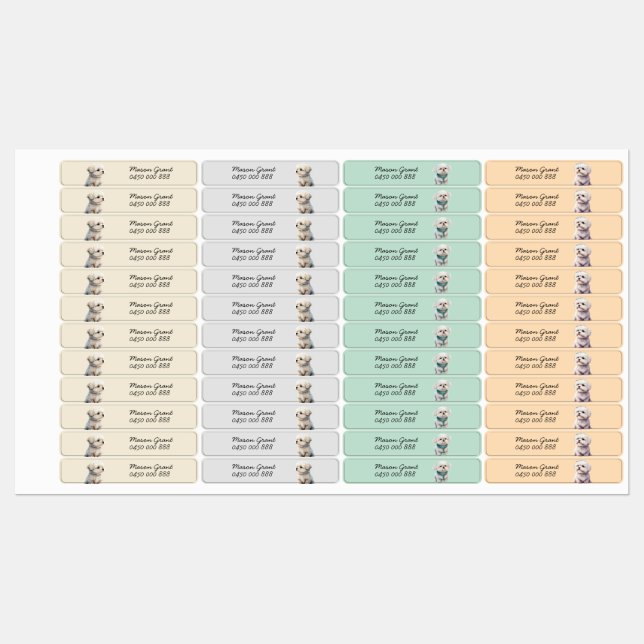 puppy personalized name & phone number iron-on labels (Sheet)