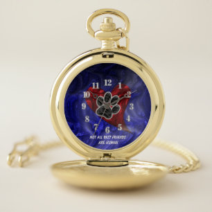 Puppy Pet Best Friend Red Heart Dog Paw Print Pocket Watch