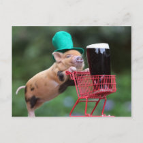 Puppy pig shopping cart postcard