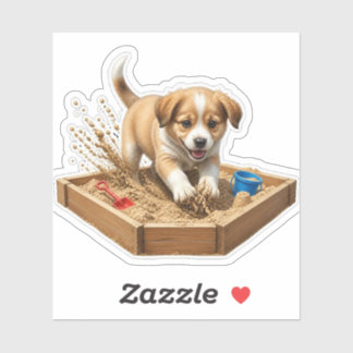 Puppy Playing in Sandbox Sticker