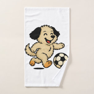 Puppy playing Soccer Hand Towel