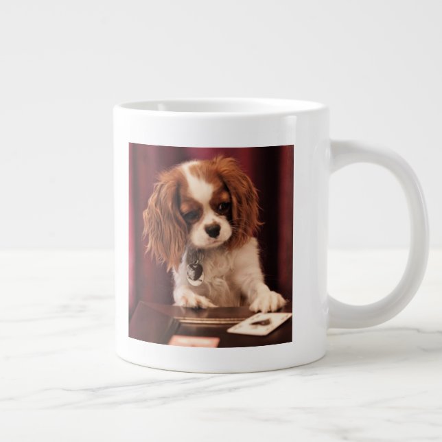 Puppy Plays Cards Large Coffee Mug (Right)