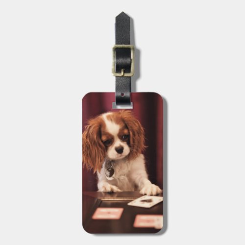 Puppy Plays Cards Luggage Tag