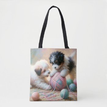 Puppy Playtime Knit Pals Tote Bag by Godsblossom at Zazzle