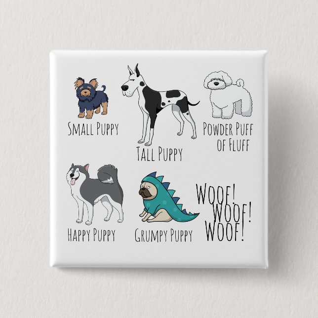 Puppy Poem Cute Dog Illustrations Button (Front)