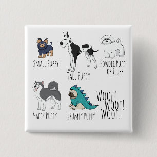 Puppy Poem Cute Dog Illustrations Button