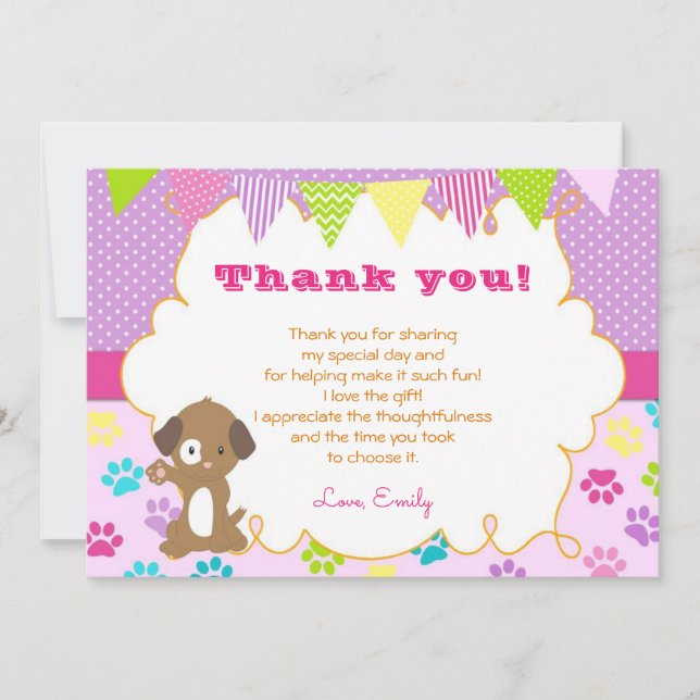 Puppy Polka Paws Thank You Card (Front)