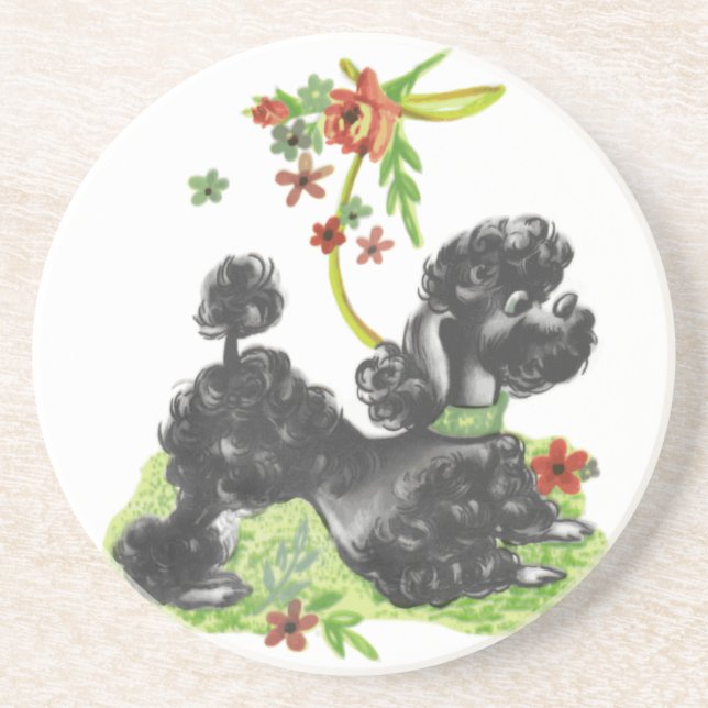 puppy poodle sandstone coaster (Front)