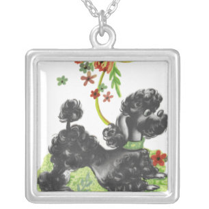 puppy poodle silver plated necklace