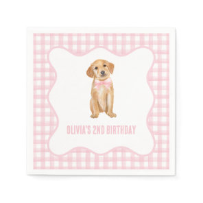 Puppy preppy pink plaid birthday napkins
