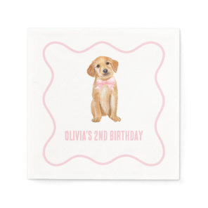 Puppy preppy pink plaid birthday napkins