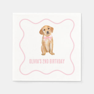 Puppy preppy pink plaid birthday napkins