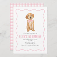 Puppy preppy plaid birthday invitation