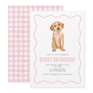 Puppy preppy plaid birthday invitation