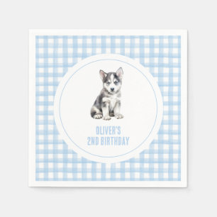 Puppy preppy plaid birthday napkins