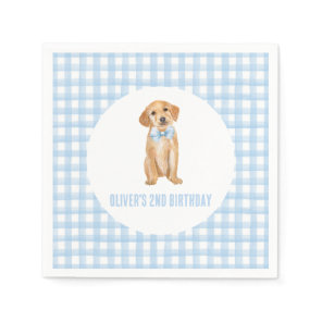 Puppy preppy plaid birthday napkins