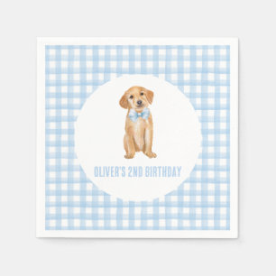 Puppy preppy plaid birthday napkins